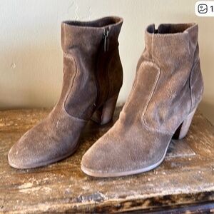 Vince Camuto Taupe Suede Ankle Boots with Block Heel